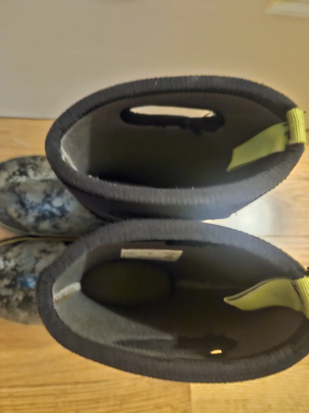 Bogs Kids Black & Gray Camo Boots with Yellow Trim